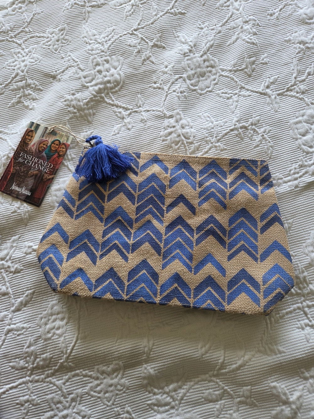 Neiman Marcus | Blue Chevron Tassel Cosmetic Pouch